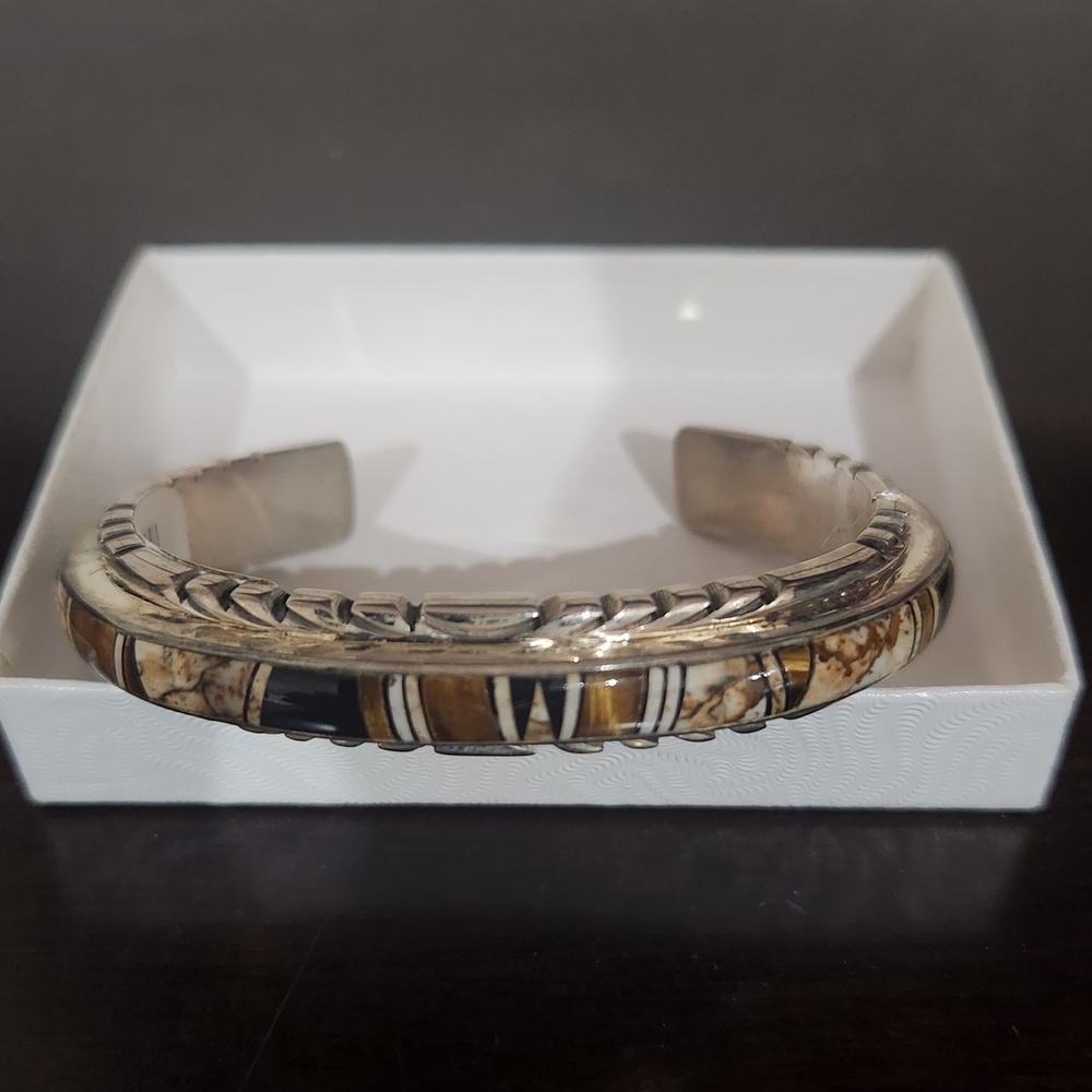 Silver and Brown Cuff Bracelet